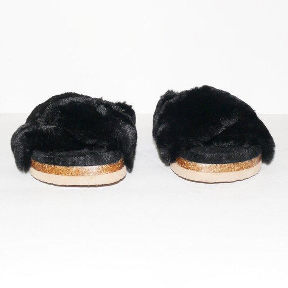BC BORN in CALIFORNIA BLACK FAUX FUR PLUSH “TRIUMPH” SLIPPERS SZ 8.5 NEVER WORN - Picture 3 of 4